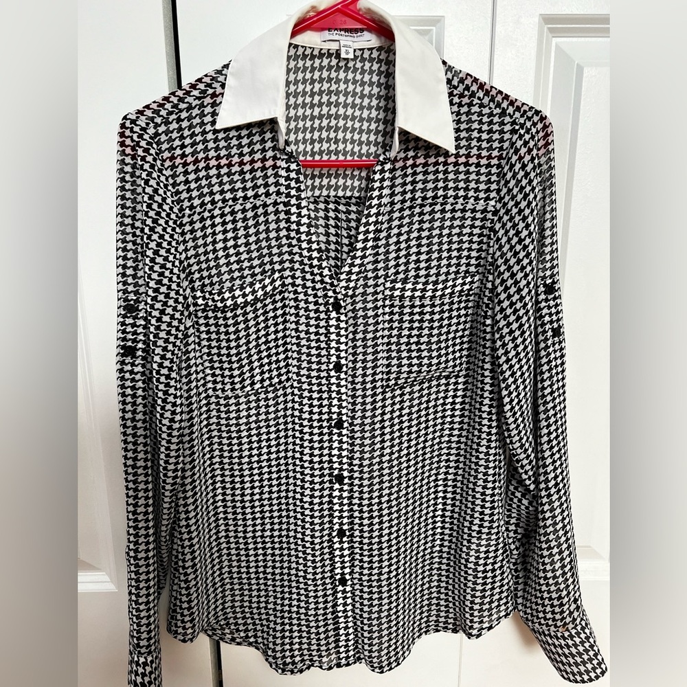 Express Portofino Shirt Houndstooth Button Down Blouse XS
